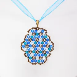 Pendant 45cm - Marissa Oval-Blue Organza - Pendant 45cm - Laiton bronze